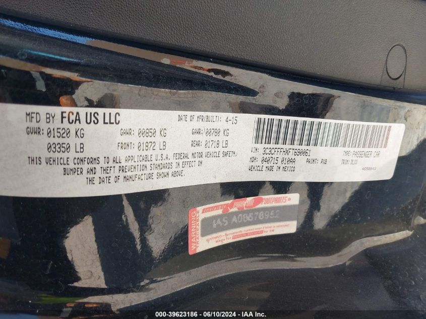 2015 Fiat 500 Abarth VIN: 3C3CFFFHXFT690061 Lot: 39623186