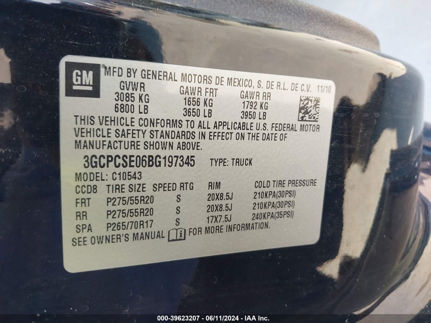 2011 Chevrolet Silverado 1500 Lt VIN: 3GCPCSE06BG197345 Lot: 39623207