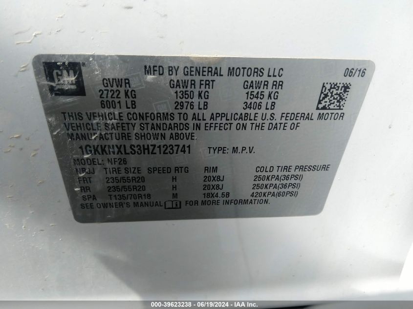 1GKKNXLS3HZ123741 2017 GMC Acadia Denali