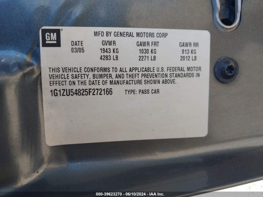 2005 Chevrolet Malibu Lt VIN: 1G1ZU54825F272166 Lot: 39623270