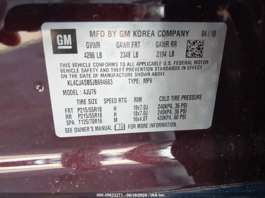 2018 Buick Encore Preferred VIN: KL4CJASB5JB694683 Lot: 39623271