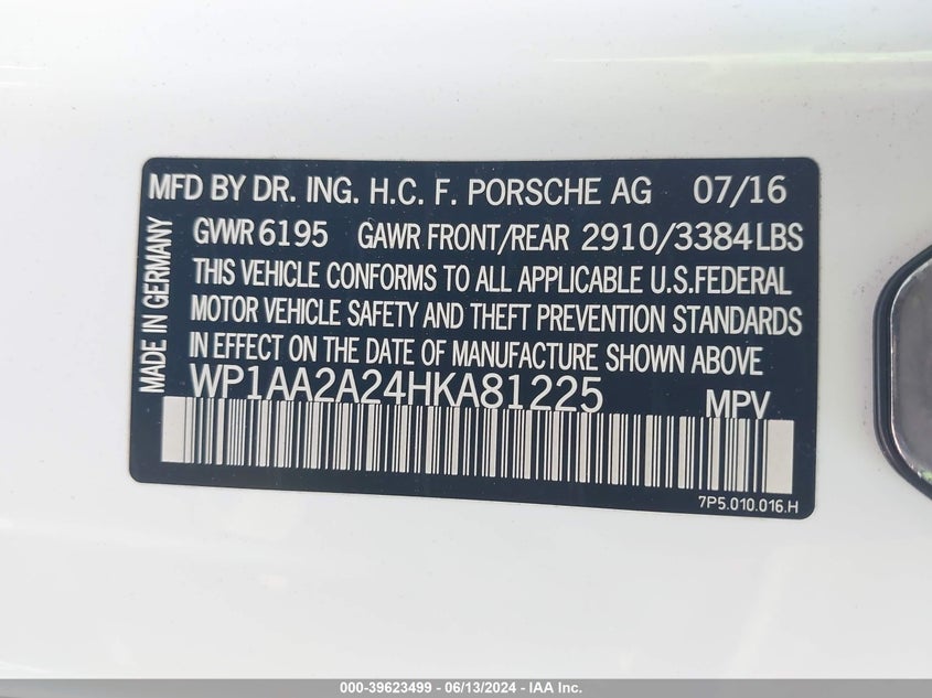 VIN WP1AA2A24HKA81225 2017 PORSCHE CAYENNE PLATINUM EDITION