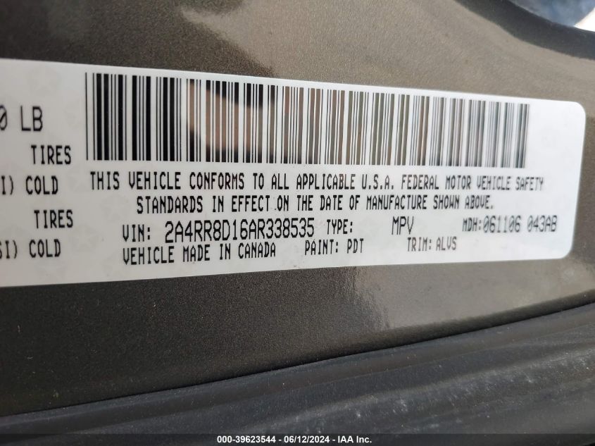 2010 Chrysler Town & Country Touring Plus VIN: 2A4RR8D16AR338535 Lot: 39623544