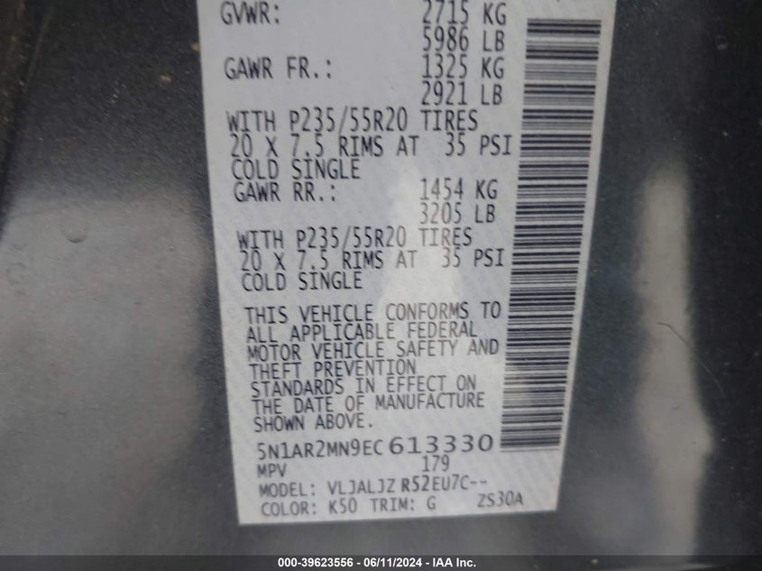 2014 Nissan Pathfinder Platinum VIN: 5N1AR2MN9EC613330 Lot: 39623556