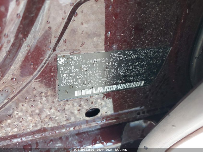 2010 BMW 750Li xDrive VIN: WBAKC8C59ACY68355 Lot: 39623896