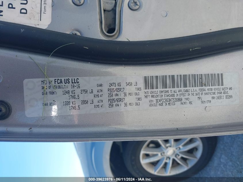 2017 Dodge Journey Sxt VIN: 3C4PDCBG3HT536860 Lot: 39623976