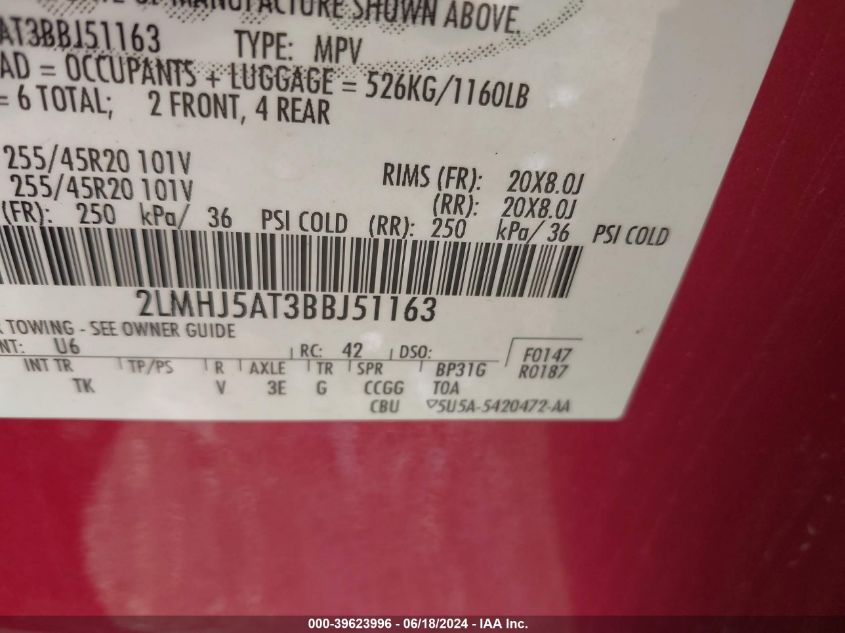 2011 Lincoln Mkt Ecoboost VIN: 2LMHJ5AT3BBJ51163 Lot: 39623996