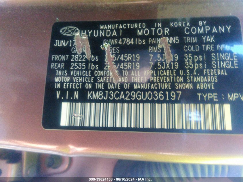 KM8J3CA29GU036197 2016 Hyundai Tucson Limited