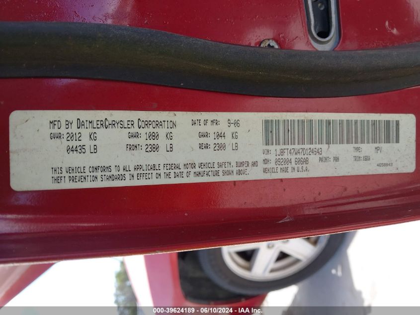 2007 Jeep Compass Sport VIN: 1J8FT47W47D124643 Lot: 39624189