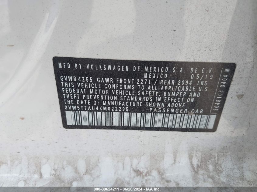 2019 VOLKSWAGEN GOLF GTI 2.0T AUTOBAHN/2.0T RABBIT EDITION/2.0T S/2.0T SE - 3VW5T7AU4KM022295