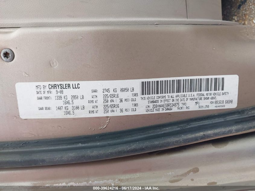 2009 Dodge Grand Caravan Se VIN: 2D8HN44E59R534875 Lot: 39624216