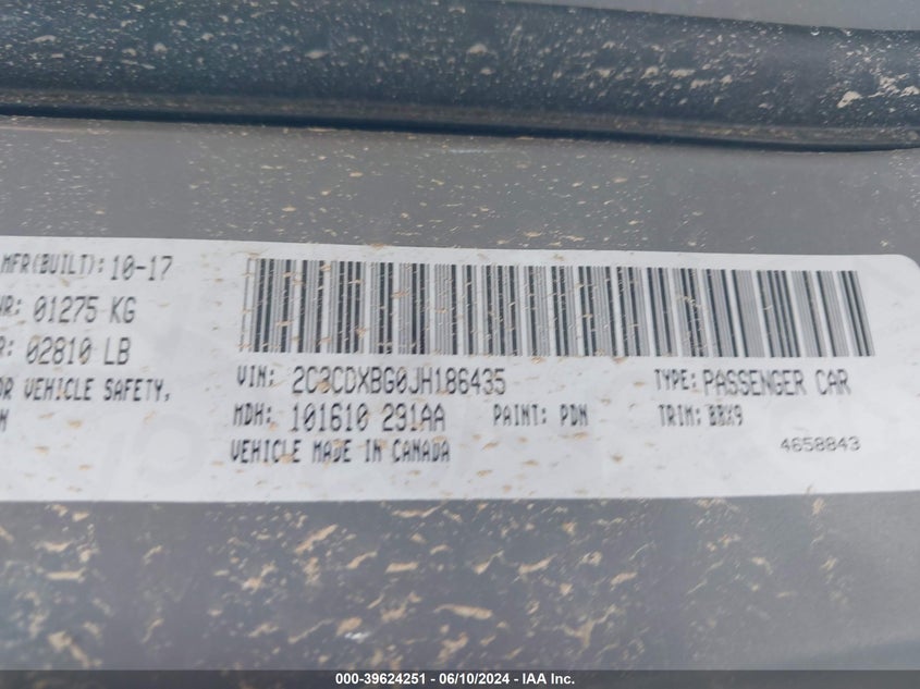 2018 Dodge Charger Sxt Rwd VIN: 2C3CDXBG0JH186435 Lot: 39624251