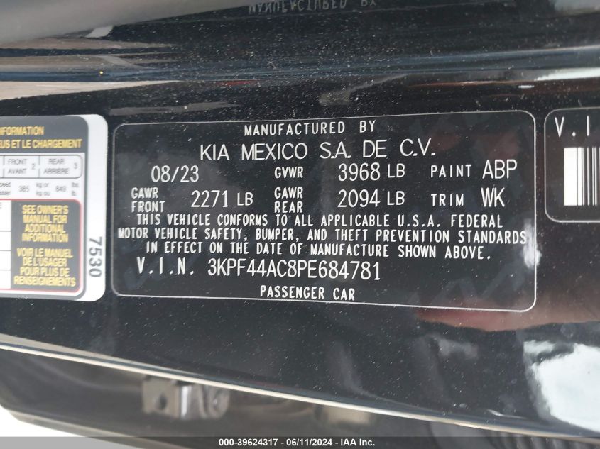 2023 Kia Forte Gt VIN: 3KPF44AC8PE684781 Lot: 39624317