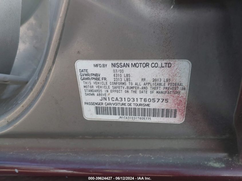 2001 Nissan Maxima Gxe VIN: JN1CA31D31T605775 Lot: 39624427