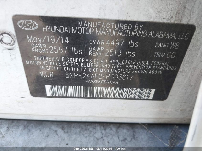 2015 HYUNDAI SONATA SE - 5NPE24AF2FH003617