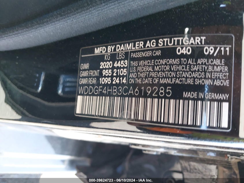 2012 Mercedes-Benz C 250 Luxury/Sport VIN: WDDGF4HB3CA619285 Lot: 39624723