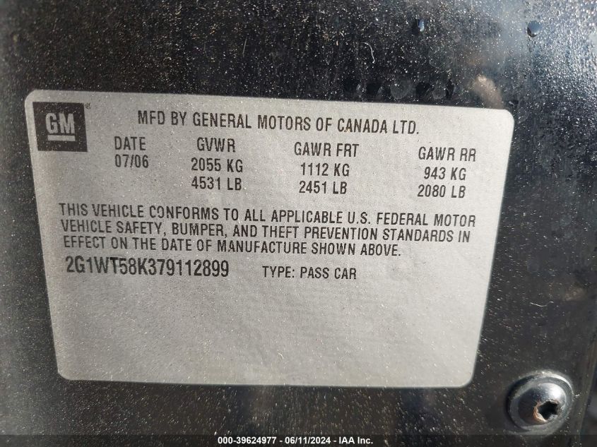 2007 Chevrolet Impala Lt VIN: 2G1WT58K379112899 Lot: 39624977