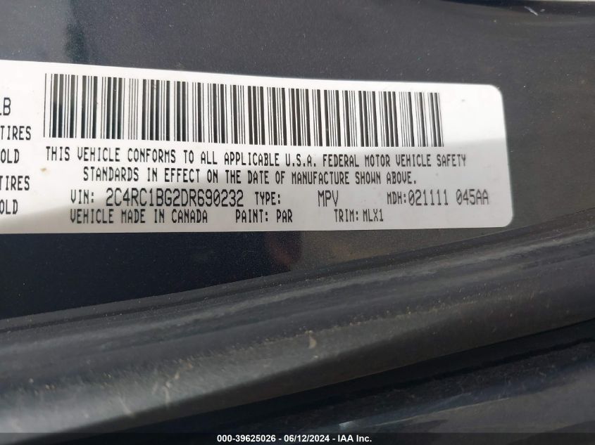 2013 Chrysler Town & Country Touring VIN: 2C4RC1BG2DR690232 Lot: 39625026