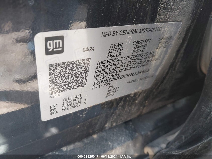 2024 Chevrolet Tahoe 2Wd Lt VIN: 1GNSCNKD5RR234454 Lot: 39625047