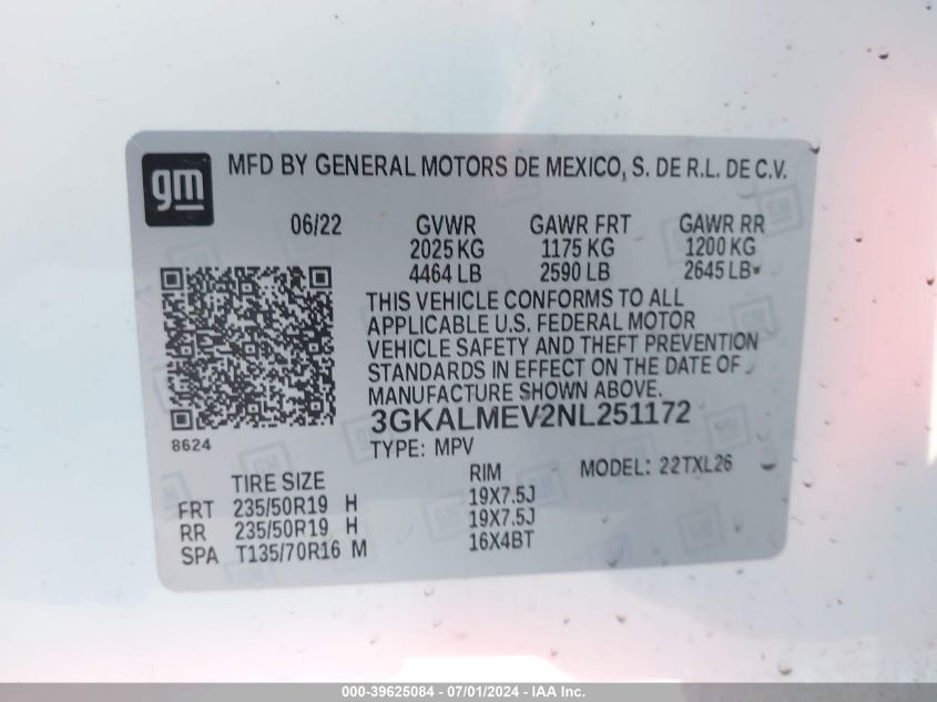 2022 GMC Terrain Fwd Sle VIN: 3GKALMEV2NL251172 Lot: 39625084