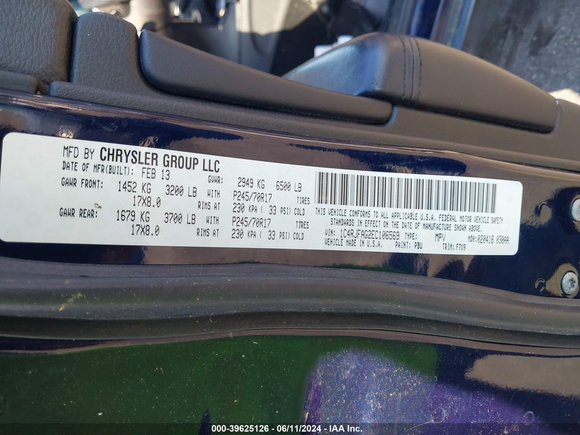 2014 Jeep Grand Cherokee Laredo VIN: 1C4RJFAG2EC106569 Lot: 39625126