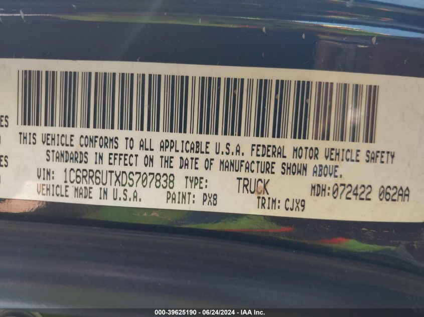 2013 Ram 1500 Sport VIN: 1C6RR6UTXDS707838 Lot: 39625190