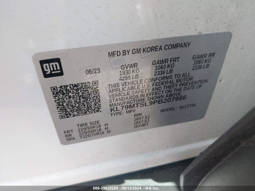 2023 Chevrolet Trailblazer Fwd Rs VIN: KL79MTSL9PB207986 Lot: 39625259