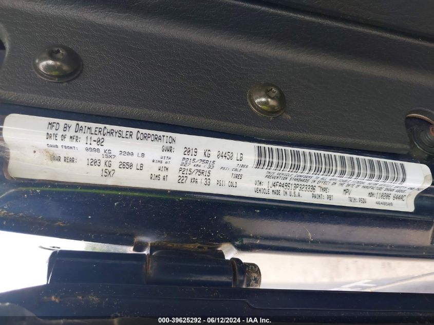 2003 Jeep Wrangler Sport VIN: 1J4FA49S13P323336 Lot: 39625292