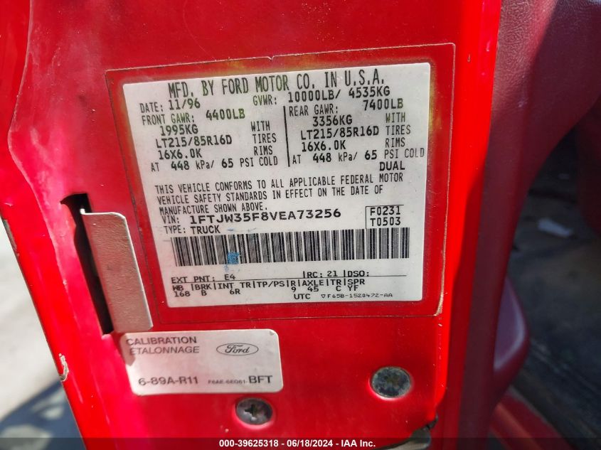 1997 Ford F-350 Xl VIN: 1FTJW35F8VEA73256 Lot: 39625318