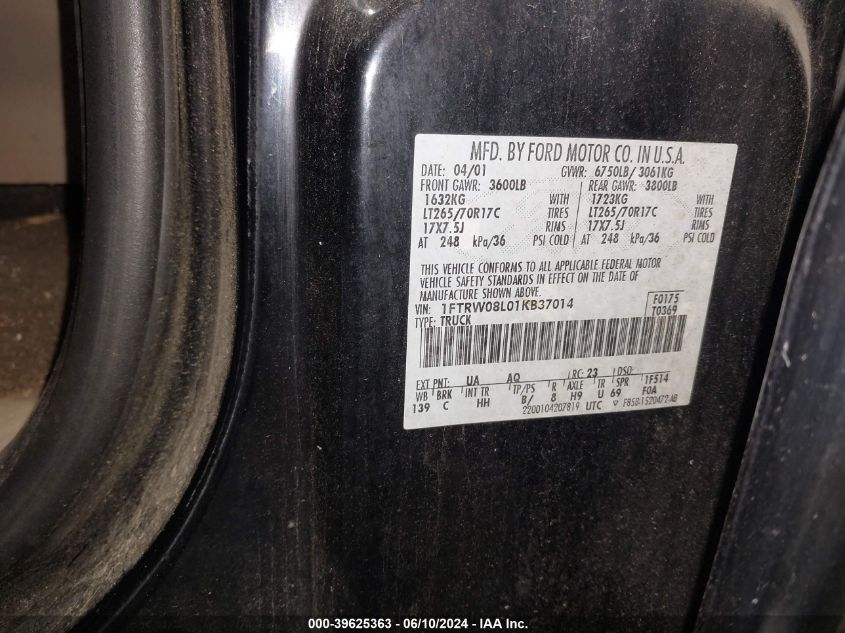 2001 Ford F-150 King Ranch Edition/Lariat/Xlt VIN: 1FTRW08L01KB37014 Lot: 39625363