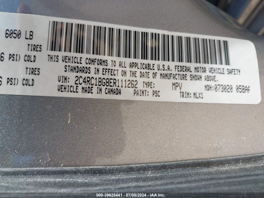 2014 Chrysler Town & Country Touring VIN: 2C4RC1BG8ER111262 Lot: 39625441