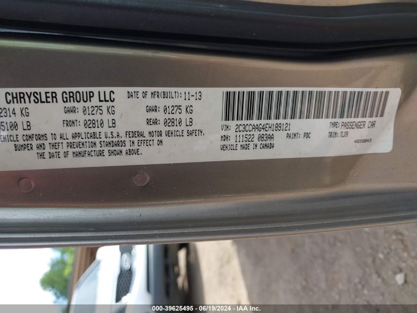 2014 Chrysler 300 VIN: 2C3CCAAG4EH189121 Lot: 39625495