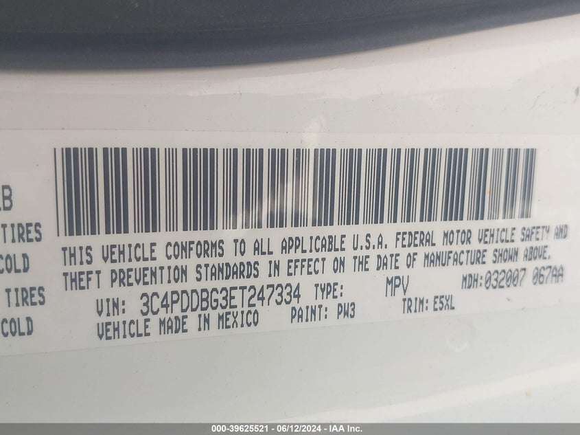2014 Dodge Journey Sxt VIN: 3C4PDDBG3ET247334 Lot: 39625521