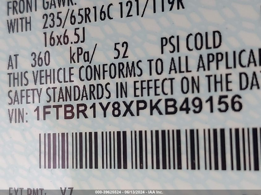 2023 Ford Transit-250 VIN: 1FTBR1Y8XPKB49156 Lot: 39625524