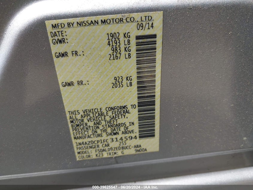 2015 NISSAN LEAF SV - 1N4AZ0CP1FC314594