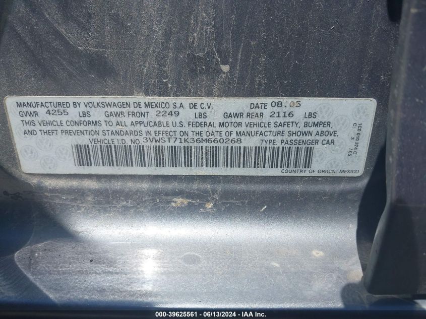 2006 Volkswagen Jetta Tdi VIN: 3VWB17AJXGM287096 Lot: 39625561