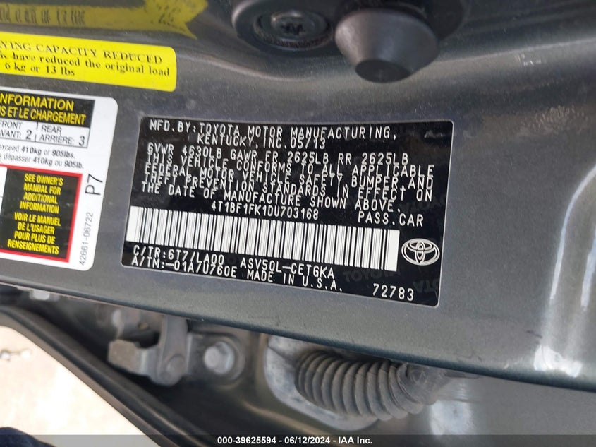 2013 TOYOTA CAMRY XLE - 4T1BF1FK1DU703168