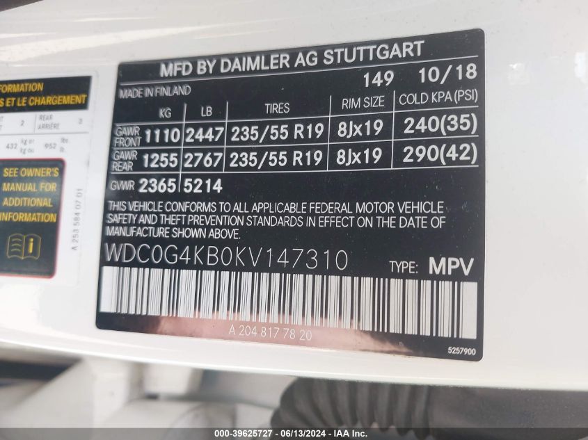 WDC0G4KB0KV147310 2019 Mercedes-Benz Glc 300 4Matic