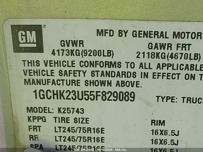 2005 Chevrolet Silverado 2500Hd Lt VIN: 1GCHK23U55F829089 Lot: 39625840