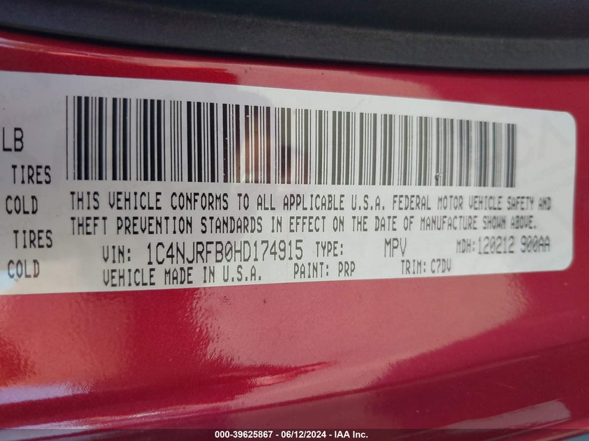 VIN 1C4NJRFB0HD174915 2017 JEEP PATRIOT LATITUDE