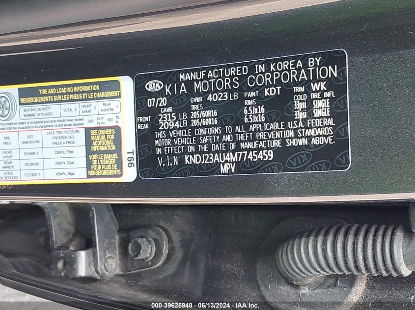 2021 Kia Soul Lx VIN: KNDJ23AU4M7745459 Lot: 39625948