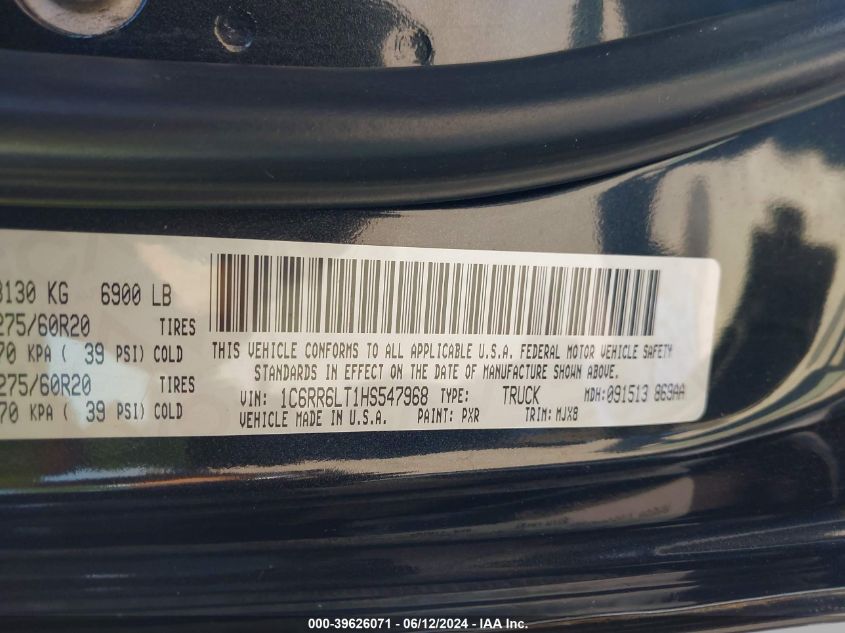 2017 Ram 1500 Big Horn 4X2 5'7 Box VIN: 1C6RR6LT1HS547968 Lot: 39626071