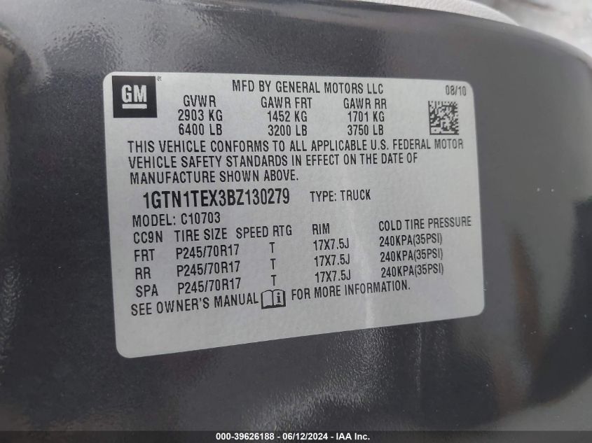 2011 GMC Sierra 1500 Work Truck VIN: 1GTN1TEX3BZ1302 Lot: 39626188