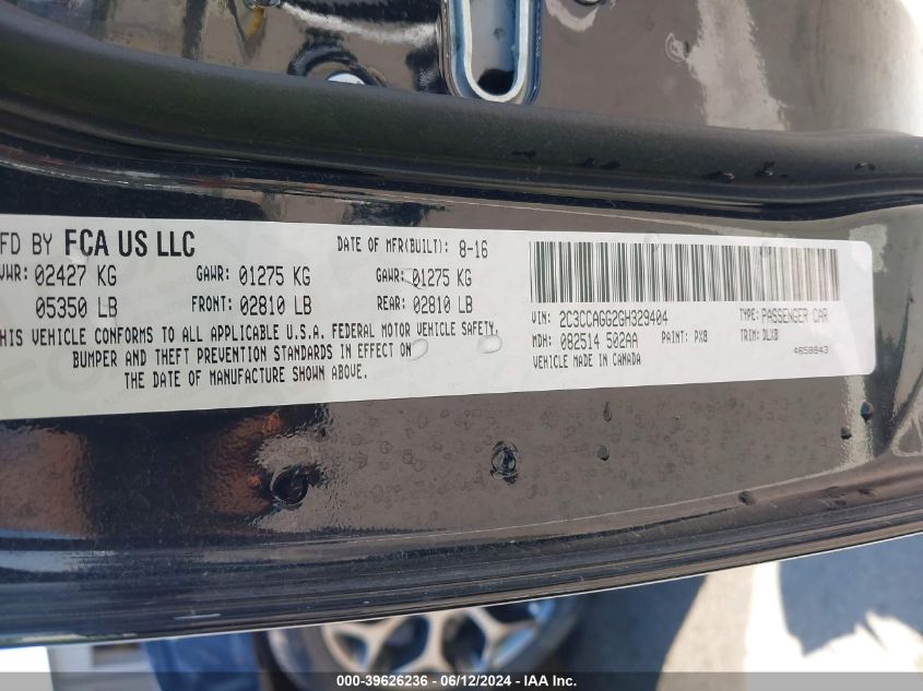 2016 Chrysler 300 300S VIN: 2C3CCAGG2GH329404 Lot: 39626236