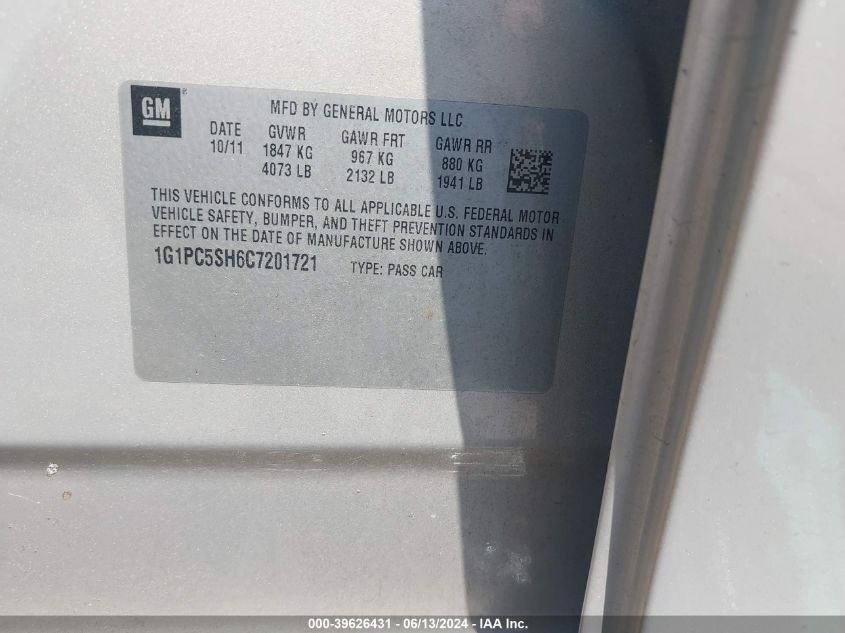 2012 Chevrolet Cruze Ls VIN: 1G1PC5SH6C7201721 Lot: 39626431
