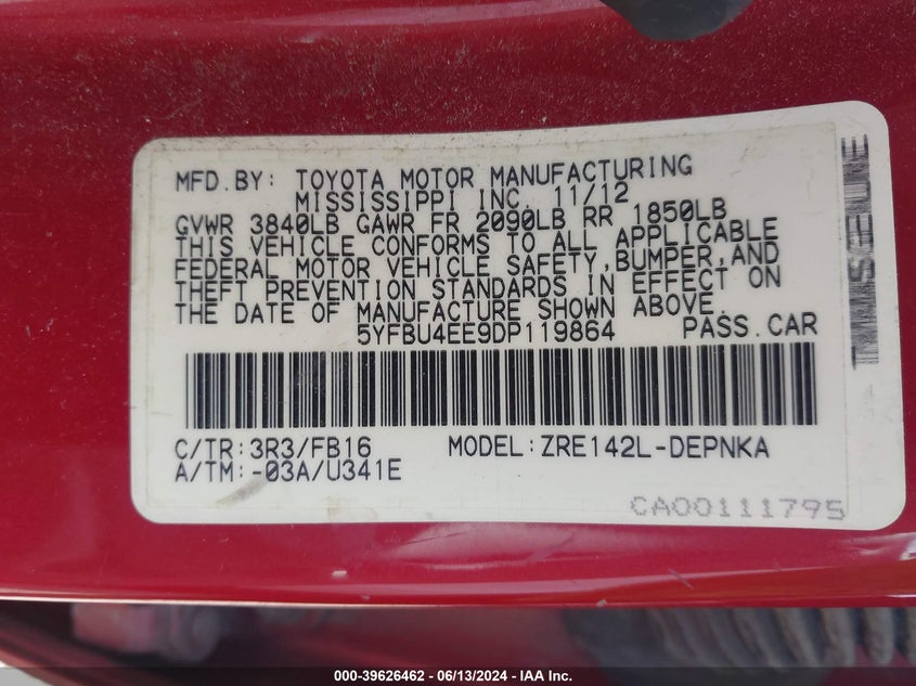 2013 TOYOTA COROLLA LE - 5YFBU4EE9DP119864