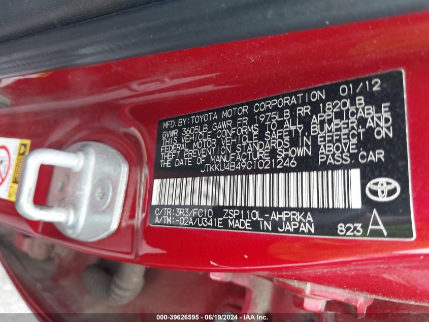 2012 Toyota Scion Xd VIN: JTKKU4B49C1021246 Lot: 39626595