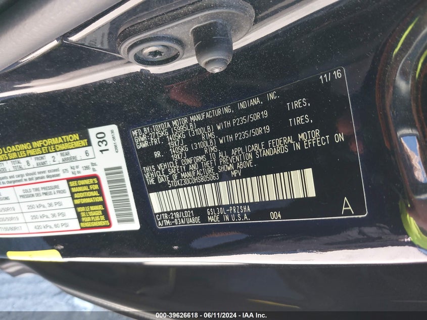 2017 Toyota Sienna Se Premium 8 Passenger VIN: 5TDXZ3DC0HS805063 Lot: 39626618