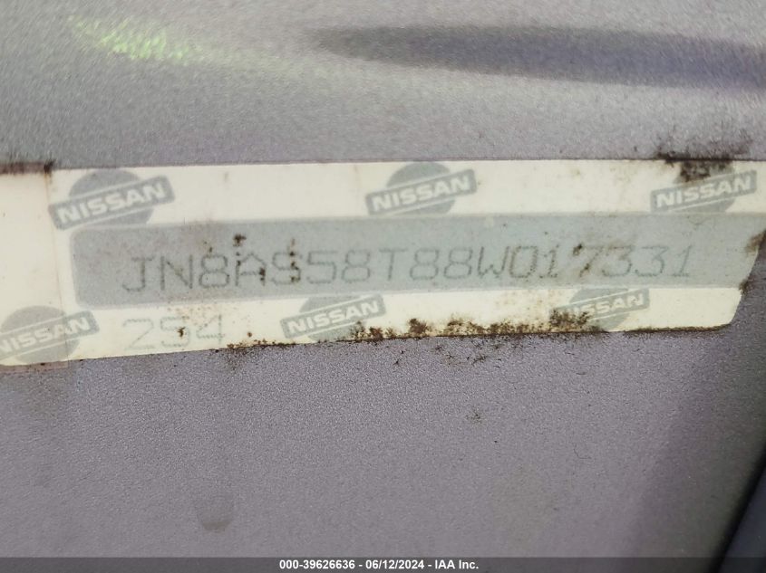 2008 Nissan Rogue Sl VIN: JN8AS58T88W017331 Lot: 39626636