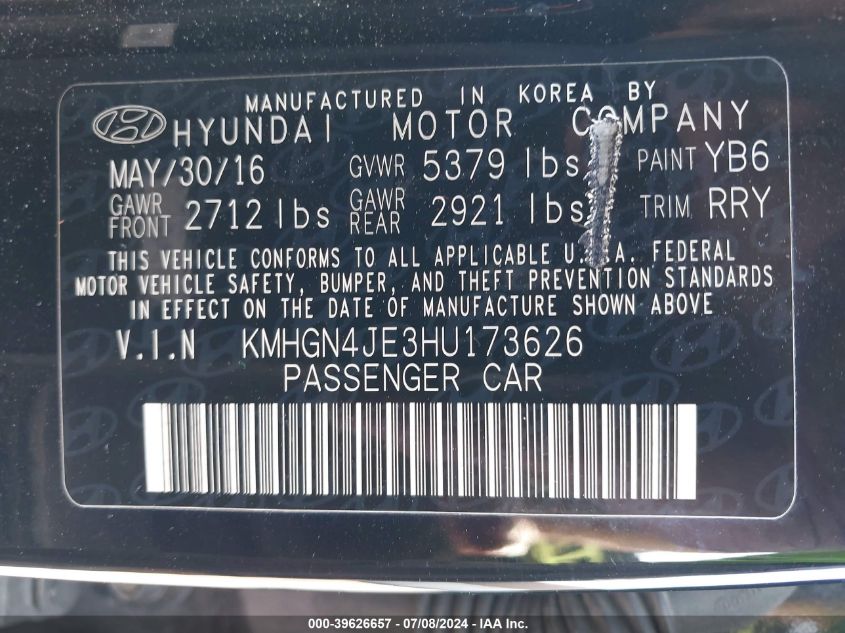 KMHGN4JE3HU173626 2017 Genesis G80 3.8